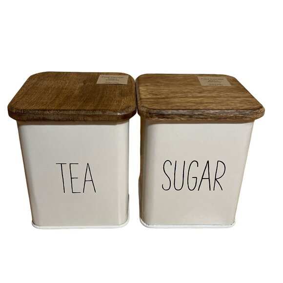 Canisters Coffee & Sugar Metal White with Black Letters NEW! - Picture 1 of 4